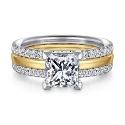 Clearance Gabriel & Co. Reba - 14K White-Yellow Gold Princess Cut Diamond Engagement Ring
