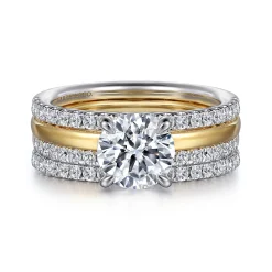 New Gabriel & Co. Reba - 14K White-Yellow Gold Round Diamond Engagement Ring