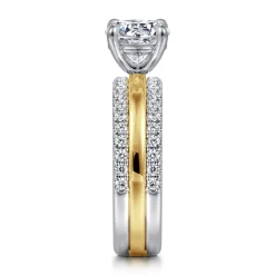 New Gabriel & Co. Reba - 14K White-Yellow Gold Round Diamond Engagement Ring