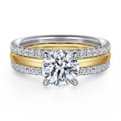 New Gabriel & Co. Reba - 14K White-Yellow Gold Round Diamond Engagement Ring