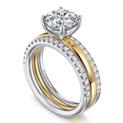Outlet Gabriel & Co. Reba - 14K White-Yellow Gold Round Diamond Engagement Ring