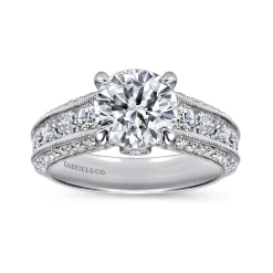 Gabriel & Co. Rebecca - Vintage Inspired 14K White Gold Round Wide Band Diamond Channel Set Engagement Ring