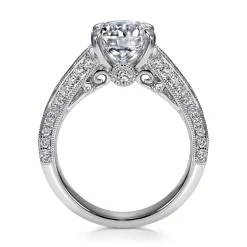 Gabriel & Co. Rebecca - Vintage Inspired 14K White Gold Round Wide Band Diamond Channel Set Engagement Ring