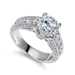 Gabriel & Co. Rebecca - Vintage Inspired 14K White Gold Round Wide Band Diamond Channel Set Engagement Ring