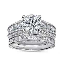 Gabriel & Co. Rebecca - Vintage Inspired 14K White Gold Round Wide Band Diamond Channel Set Engagement Ring