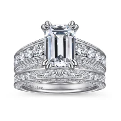 Online Gabriel & Co. Rebecca - Vintage Inspired 14K White Gold Emerald Cut Wide Band Diamond Channel Set Engagement Ring