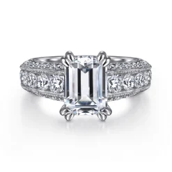 Online Gabriel & Co. Rebecca - Vintage Inspired 14K White Gold Emerald Cut Wide Band Diamond Channel Set Engagement Ring