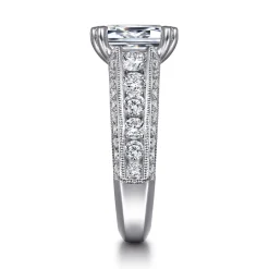 Online Gabriel & Co. Rebecca - Vintage Inspired 14K White Gold Emerald Cut Wide Band Diamond Channel Set Engagement Ring