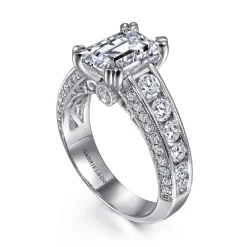 Online Gabriel & Co. Rebecca - Vintage Inspired 14K White Gold Emerald Cut Wide Band Diamond Channel Set Engagement Ring