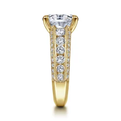 Gabriel & Co. Rebecca - Vintage Inspired 14K Yellow Gold Wide Band Oval Diamond Channel Set Engagement Ring