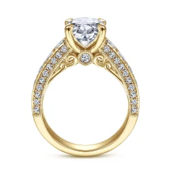 Gabriel & Co. Rebecca - Vintage Inspired 14K Yellow Gold Wide Band Oval Diamond Channel Set Engagement Ring