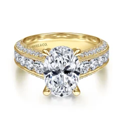 Gabriel & Co. Rebecca - Vintage Inspired 14K Yellow Gold Wide Band Oval Diamond Channel Set Engagement Ring