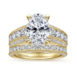 Gabriel & Co. Rebecca - Vintage Inspired 14K Yellow Gold Wide Band Oval Diamond Channel Set Engagement Ring