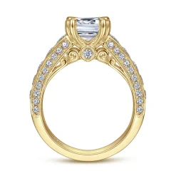 Outlet Gabriel & Co. Rebecca - Vintage Inspired 14K Yellow Gold Wide Band Emerald Cut Diamond Channel Set Engagement Ring