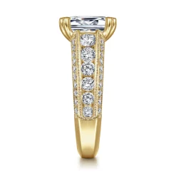 Outlet Gabriel & Co. Rebecca - Vintage Inspired 14K Yellow Gold Wide Band Emerald Cut Diamond Channel Set Engagement Ring