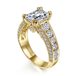 Outlet Gabriel & Co. Rebecca - Vintage Inspired 14K Yellow Gold Wide Band Emerald Cut Diamond Channel Set Engagement Ring