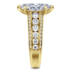 New Gabriel & Co. Rebecca - Vintage Inspired 14K Yellow Gold Wide Band Marquise Shape Diamond Channel Set Engagement Ring