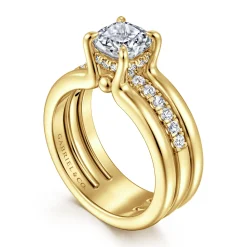 Clearance Gabriel & Co. Reeba - 14K Yellow Gold Cushion Cut Diamond Engagement Ring