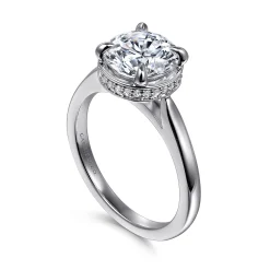Clearance Gabriel & Co. Reece - 14K White Gold Round Bezel Prong Diamond Engagement Ring