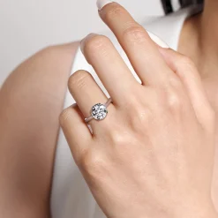 Clearance Gabriel & Co. Reece - 14K White Gold Round Bezel Prong Diamond Engagement Ring