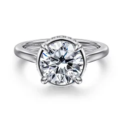 New Gabriel & Co. Reece - 14K White Gold Round Bezel Prong Diamond Engagement Ring