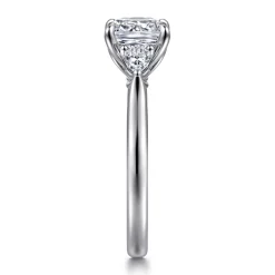 Sale Gabriel & Co. Reema - 14K White Gold Cushion Cut Three Stone Lotus Diamond Engagement Ring