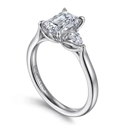 Online Gabriel & Co. Reema - 14K White Gold Emerald Cut Three Stone Lotus Diamond Engagement Ring