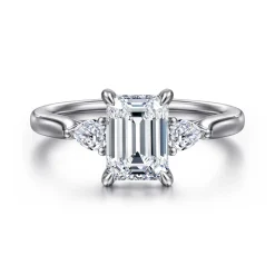 Online Gabriel & Co. Reema - 14K White Gold Emerald Cut Three Stone Lotus Diamond Engagement Ring