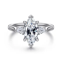 Outlet Gabriel & Co. Reema - 14K White Gold Marquise Shape Three Stone Lotus Diamond Engagement Ring