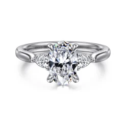 Clearance Gabriel & Co. Reema - 14K White Gold Oval Three Stone Lotus Diamond Engagement Ring