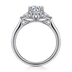 Clearance Gabriel & Co. Reema - 14K White Gold Oval Three Stone Lotus Diamond Engagement Ring