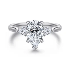 Outlet Gabriel & Co. Reema - 14K White Gold Pear Shape Three Stone Lotus Diamond Engagement Ring
