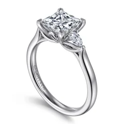 Best Gabriel & Co. Reema - 14K White Gold Princess Cut Three Stone Lotus Diamond Engagement Ring