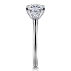 Best Gabriel & Co. Reema - 14K White Gold Princess Cut Three Stone Lotus Diamond Engagement Ring
