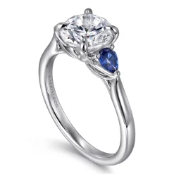Online Gabriel & Co. Reema - 14K White Gold Three Stone Round Lotus Sapphire and Diamond Engagement Ring
