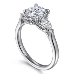 Outlet Gabriel & Co. Reema - 14K White Gold Three Stone Round Lotus Diamond Engagement Ring