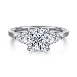 Outlet Gabriel & Co. Reema - 14K White Gold Three Stone Round Lotus Diamond Engagement Ring