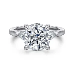 Online Gabriel & Co. Reema - 14K White Gold Three Stone Round Lotus Diamond Engagement Ring