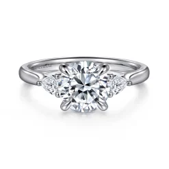 Hot Gabriel & Co. Reema - 14K White Gold Three Stone Round Lotus Diamond Engagement Ring