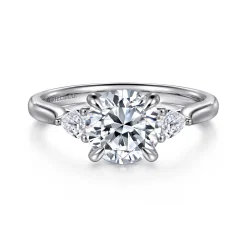 Hot Gabriel & Co. Reema - 14K White Gold Three Stone Round Lotus Diamond Engagement Ring