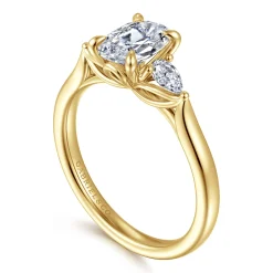 Discount Gabriel & Co. Reema - 14K Yellow Gold Oval Three Stone Lotus Diamond Engagement Ring