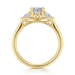 Discount Gabriel & Co. Reema - 14K Yellow Gold Oval Three Stone Lotus Diamond Engagement Ring