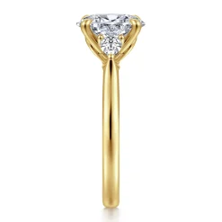 Sale Gabriel & Co. Reema - 14K Yellow Gold Oval Three Stone Lotus Diamond Engagement Ring