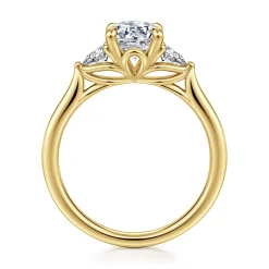 Sale Gabriel & Co. Reema - 14K Yellow Gold Oval Three Stone Lotus Diamond Engagement Ring