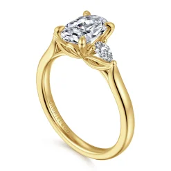 Sale Gabriel & Co. Reema - 14K Yellow Gold Oval Three Stone Lotus Diamond Engagement Ring