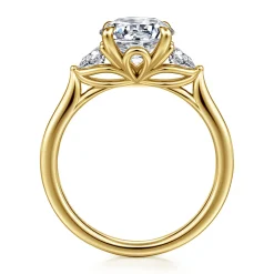 Best Gabriel & Co. Reema - 14K Yellow Gold Round Three Stone Lotus Diamond Engagement Ring
