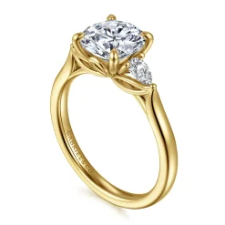 Best Gabriel & Co. Reema - 14K Yellow Gold Round Three Stone Lotus Diamond Engagement Ring