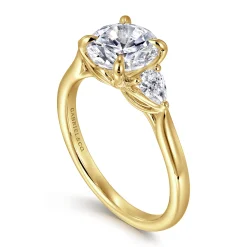 Clearance Gabriel & Co. Reema - 14K Yellow Gold Round Three Stone Lotus Diamond Engagement Ring