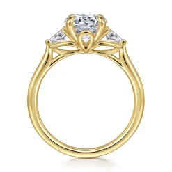 Clearance Gabriel & Co. Reema - 14K Yellow Gold Round Three Stone Lotus Diamond Engagement Ring