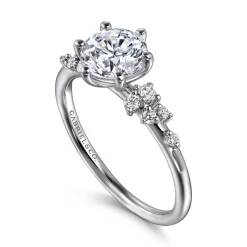 New Gabriel & Co. Reena - 14K White Gold 6 Prong Round Diamond Engagement Ring